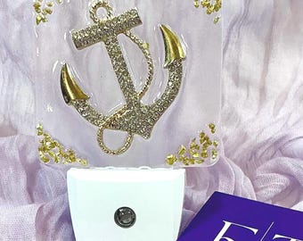 Rhinestone Anchor Night Light with Crushed Glass in Resin, 3D, LED, Dusk-to-Dawn Sensor