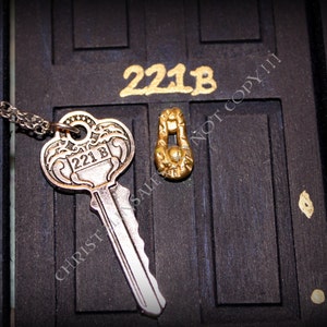 Sherlock Holmes 221B House Key Necklace with your choice of Charm added