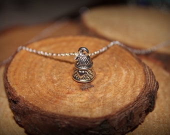 Detailed Silver Pewter Charm Necklace Mini Thimble