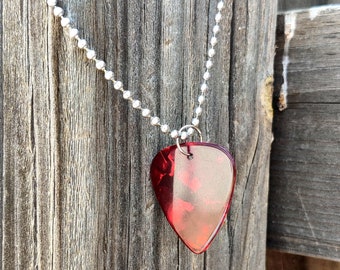 Pearl Red Guitar Pick Charm Necklace