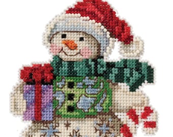 Jim Shore by Mill Hill Snowman with Candy Cane JS20-2116 Christmas Ornament Beaded Counted Cross Stitch Kit