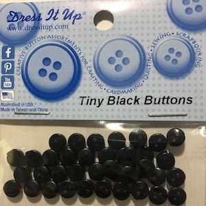 Dress It Up Craft Buttons - Tiny Black Buttons Item #1553 - 35 pieces - Sewing, Scrapbooking, Cardmaking, Crafts