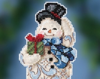 Jim Shore by Mill Hill Gift Giving Snowman JS20-2011 Christmas Ornament Beaded Cross Stitch Kit