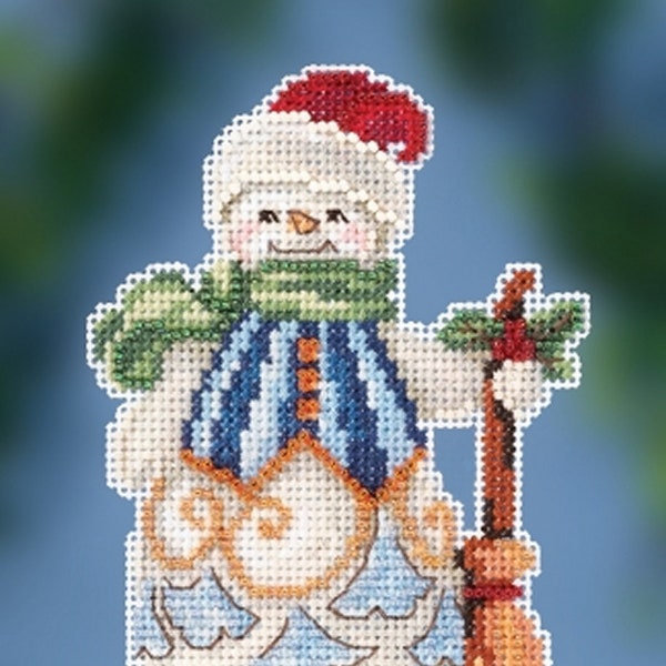 Jim Shore by Mill Hill Clean Sweep Snowman JS20-2013 Christmas Ornament Beaded Counted Cross Stitch Kit