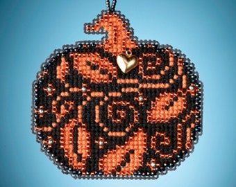 Mill Hill Painted Pumpkins Charmed Ornaments Glowing Pumpkin MH16-2023 Beaded Counted Cross Stitch Kit