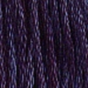 May include: Close-up of a skein of dark purple yarn. The yarn appears to be made of multiple strands, creating a textured surface. The color is a deep, rich shade of purple, with subtle variations in tone.