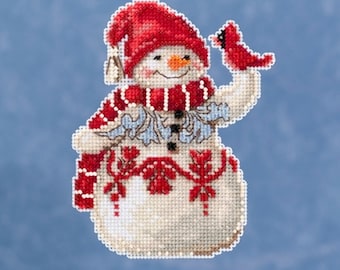 Jim Shore by Mill Hill Snowman with Cardinal JS20-1914 Christmas Ornament Beaded Counted Cross Stitch Kit