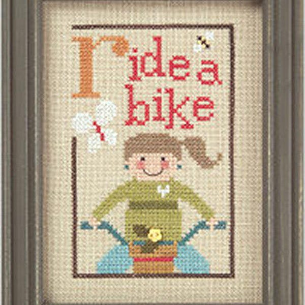 Lizzie Kate Green Flip-It Series - Ride A Bike F93 Counted Cross Stitch Pattern with Button