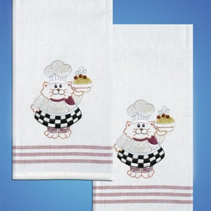 Tobin Home Crafts - Cat Chef T212939 Kitchen Towels Stamped for Embroidery