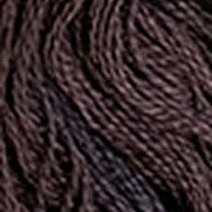 May include: Close-up of a dark brown and purple yarn with a textured, fuzzy appearance.
