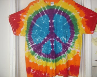 adult peace sign tie dye t shirt Sm- XL