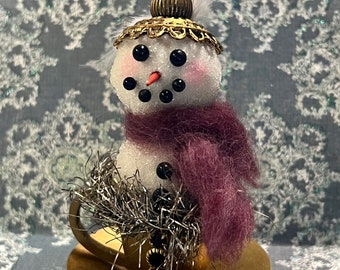 Festive, Holiday Salt Shaker Snowman Ornament - Vintage Brass Tea Cup and Saucer