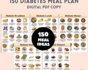 150 Diabetische Speiseplan-Ideen | Diabetes Lebensmittelliste | Blutzucker-Tagebuch | Gesunde Mahlzeit Planungs Tracker | Digitaler Download