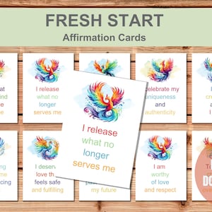 Bevestigingskaarten voor een nieuwe start | 64 positieve printables met Phoenix-ontwerp | Digitale download voor genezing na scheiding | Empowerment