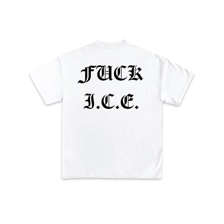 FUCK ICE Old English White T-shirt Streetwear Unisex Loose Fit Los