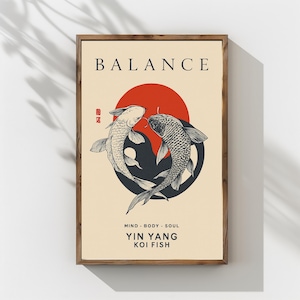 Yin Yang Koi Fish Wall Art | Japanese Zen Balance Poster | Digital Download or Print