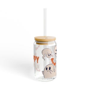Halloween Sipper Glass, 16oz - Happy Halloween Design, Scary Spooky Party Cup, Trick or Treat Mug, Festive Drinkware, Fall Home Decor,