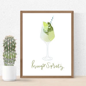Hand-Drawn Hugo Spritz Print – Refreshing Lime & Mint Bar Cart Wall Art