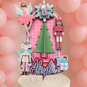 Pink Nutcracker Cake Topper, Personalized Winter Wonderland,Christmas Tree Onederland, Smash First Birthday Decor, Highchair Banner Decor