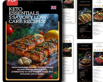 KETO ESSENTIALS | 5 savory low-carb recipes | Recipe Cards | Keto Diet Plan | Low-Carb Recipes | Keto Recipes | Instant Download