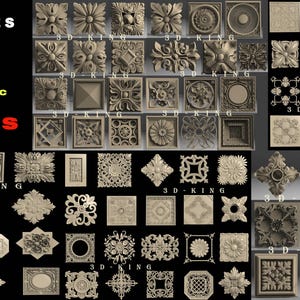 Mais de 130 peças de modelos 3D STL de rosetas quadradas para roteador CNC, gravador, máquina de escultura, impressora 3D Artcam Aspire Fusion3D