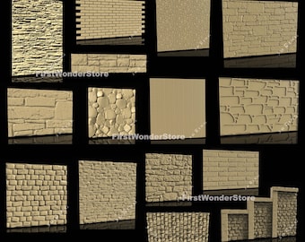 15 Pcs Stl Models 3D Bricks & Stones Textures for CNC Router, Engraver, 3D Printer, VCarve, Aspire, Artcam, Fusion