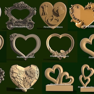 11 pezzi di modelli STL 3D di cornici d'amore a tema per router CNC, incisore, macchina per intaglio, stampante 3D Artcam, Aspire, Fusion
