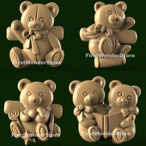 4 peças modelos 3D STL tema de ursos de pelúcia para roteador CNC gravador máquina de escultura impressora 3D Artcam Aspire Fusion3D
