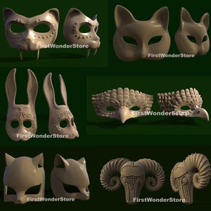 6 Stück 3D STL Modelle verschiedener Tiermasken für CNC-Fräser, Engraver, Carving-Maschine, 3D-Drucker, Artcam, Aspire, Fusion3D