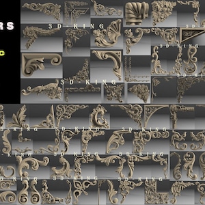130 Stück 3D STL Modelle von dekorativen Ecken und Elementen für CNC-Fräser Engraver Carving-Maschine 3D Drucker Artcam Aspire Fusion3D