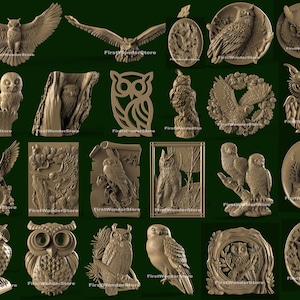 23 Pcs 3D STL Models of Owl Theme for CNC Router, Engraver, Carving, Machine 3D Printer, Aspire, Artcam, Fusion3D