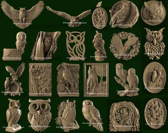 23 Pcs 3D STL Models of Owl Theme for CNC Router, Engraver, Carving, Machine 3D Printer, Aspire, Artcam, Fusion3D