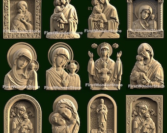 3D STL Models: Orthodox Saint Maria and Jesus for CNC Router, Engraver, Carving Machine (12 Pcs)