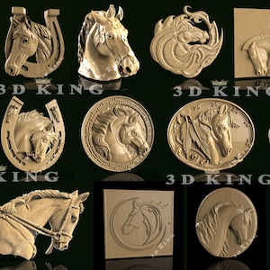 16 Stück 3D STL Modelle von Pferde- & Einhornköpfen für CNC-Fräser, Engraver, Carving, Maschine, 3D-Drucker, Aspire, Artcam, Fusion3D