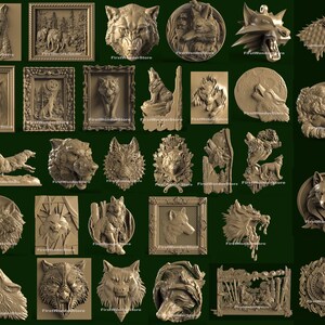 32 Stück 3D STL Modelle von Wölfen, Angry Wolf Head Theme für CNC-Fräser, Engraver, Carving, Maschine, 3D-Drucker, VCarve