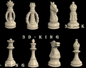 3D Chess Set STL Models: CNC Router, Engraver, 3D Printer