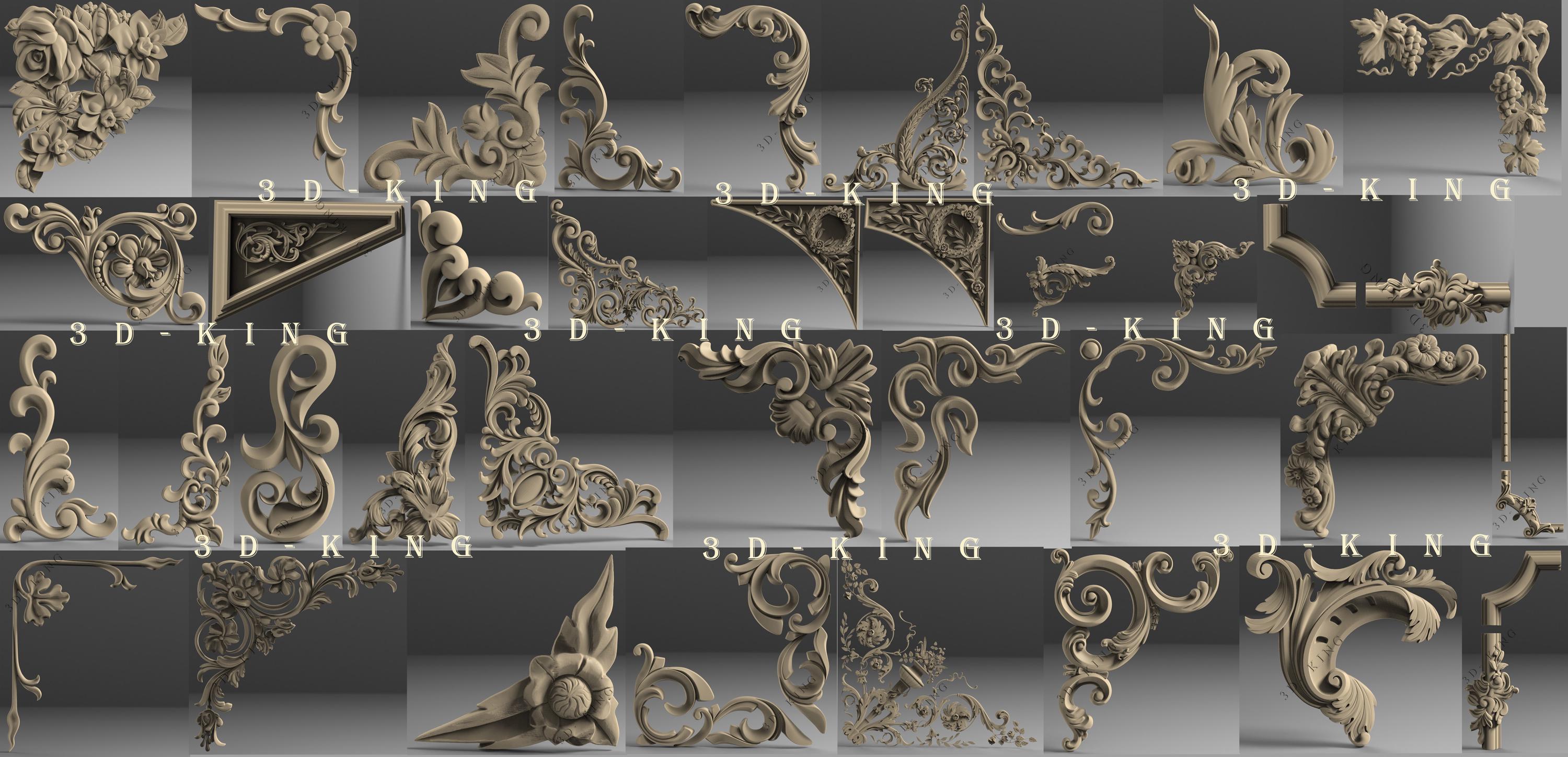130 Pcs 3D STL Models: Decorative Corners & Elements for CNC Router ...