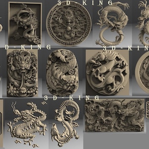 20 peças modelos 3D STL de tema de dragões asiáticos para roteador CNC, gravador, máquina de escultura, impressora 3D Artcam, Aspire, Fusion