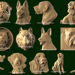17 Pcs 3D STL Modelos de Raças de Cães Tema para CNC Router, Gravador, Escultura, Máquina, Impressora 3D, Aspire, Artcam, Fusion3D
