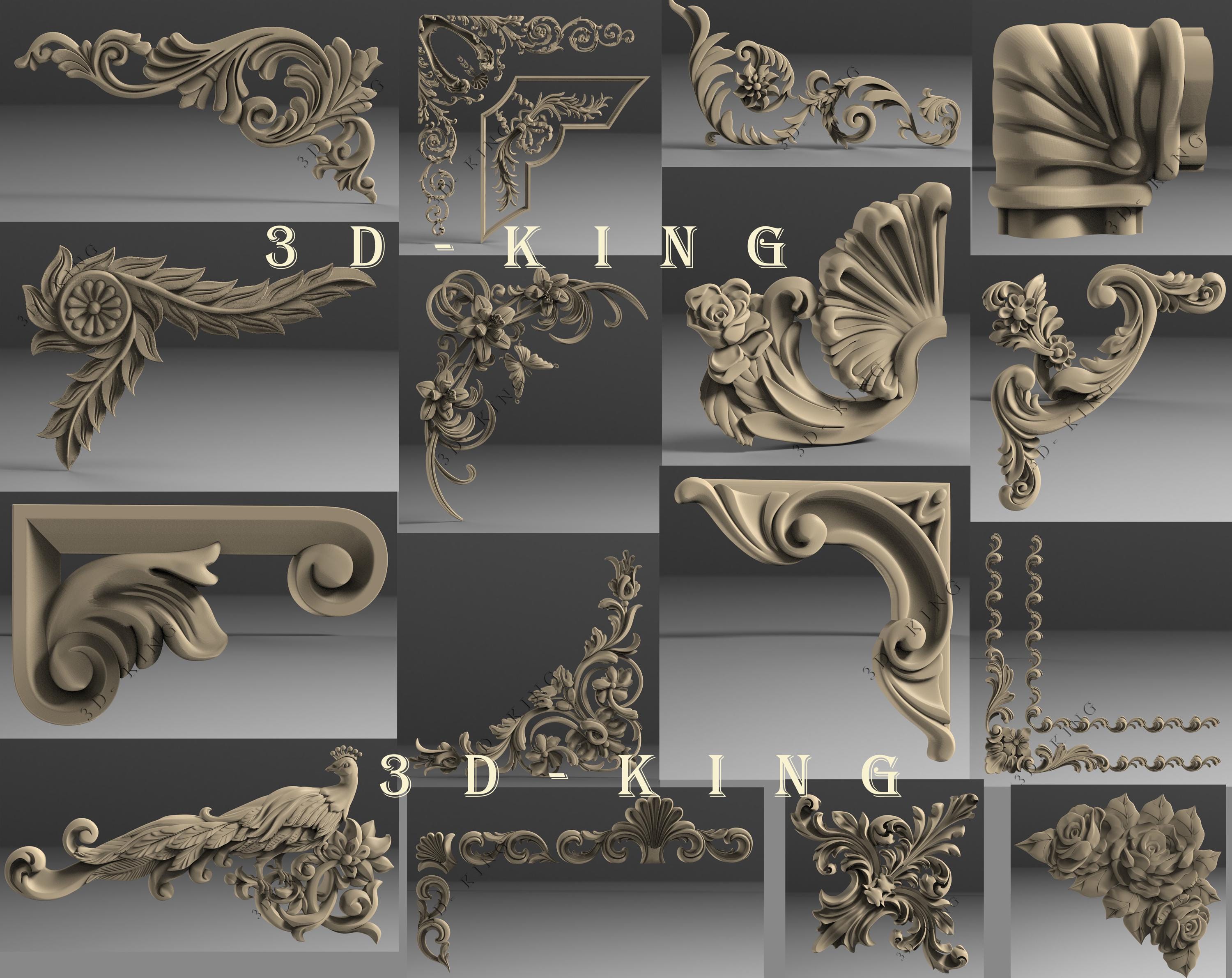 130 Pcs 3D STL Models: Decorative Corners & Elements for CNC Router ...