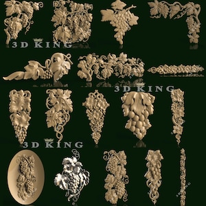 17 Stück 3D STL Modelle von Weintrauben Mustern & Verzierungen für CNC Fräser, Engraver, Schnitzmaschine, 3D Drucker, Artcam, Aspire, Fusion