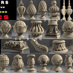 43 Stück 3D STL Modelle von Teilen & Elementen von Treppen für CNC-Fräser Engraver Carving-Maschine 3D-Drucker Artcam Aspire Fusion