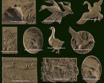 10 Pcs 3D STL Duck & Goose Theme for CNC Router, Engraver, Carving, Machine, 3D Printer, VCarve