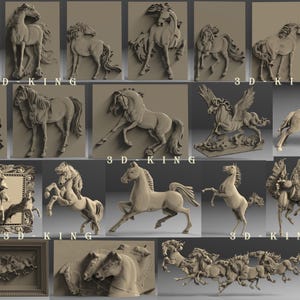 22 Pcs 3D STL Modelos de Cavalos em Movimento para CNC Router, Gravador, Escultura, Máquina, Impressora 3D, Aspire, Artcam, Fusion3D