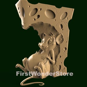 Modelo 3D STL de "Rata y queso" para enrutador CNC, grabador, máquina de tallado, impresora 3D Artcam, Aspire Fusion3D
