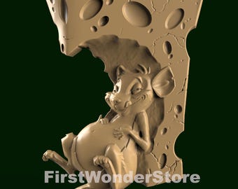 Funny Rat & Cheese 3D STL Model for CNC Router, Engraver, 3D Printer