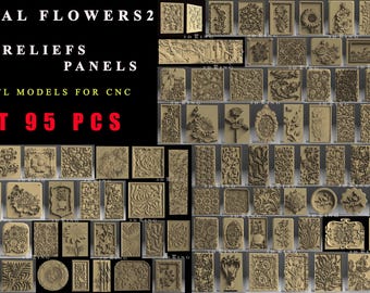 95 Pcs 3D STL Models of Floral & Flowers Patterns 2 for CNC Router Engraver Carving Machine 3D Printer Artcam Aspire Fusion