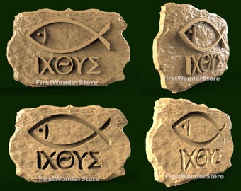 Christian Fish Sign 3D STL Models Flat Backside for CNC Router Carving 3D Printer (2 Pcs)