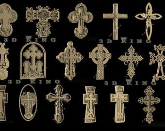 17 Pcs of Ornate Crosses 3D STL Model Set for CNC Router Engraver Carving Machine 3d Printer