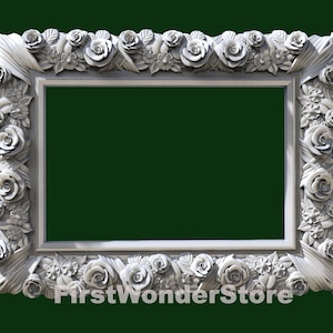 3D STL Modell Square Classic Frame 13 Rosen Blumenmuster für CNC-Fräser Engraver Carving-Maschine 3D-Drucker Artcam Aspire Fusion3D
